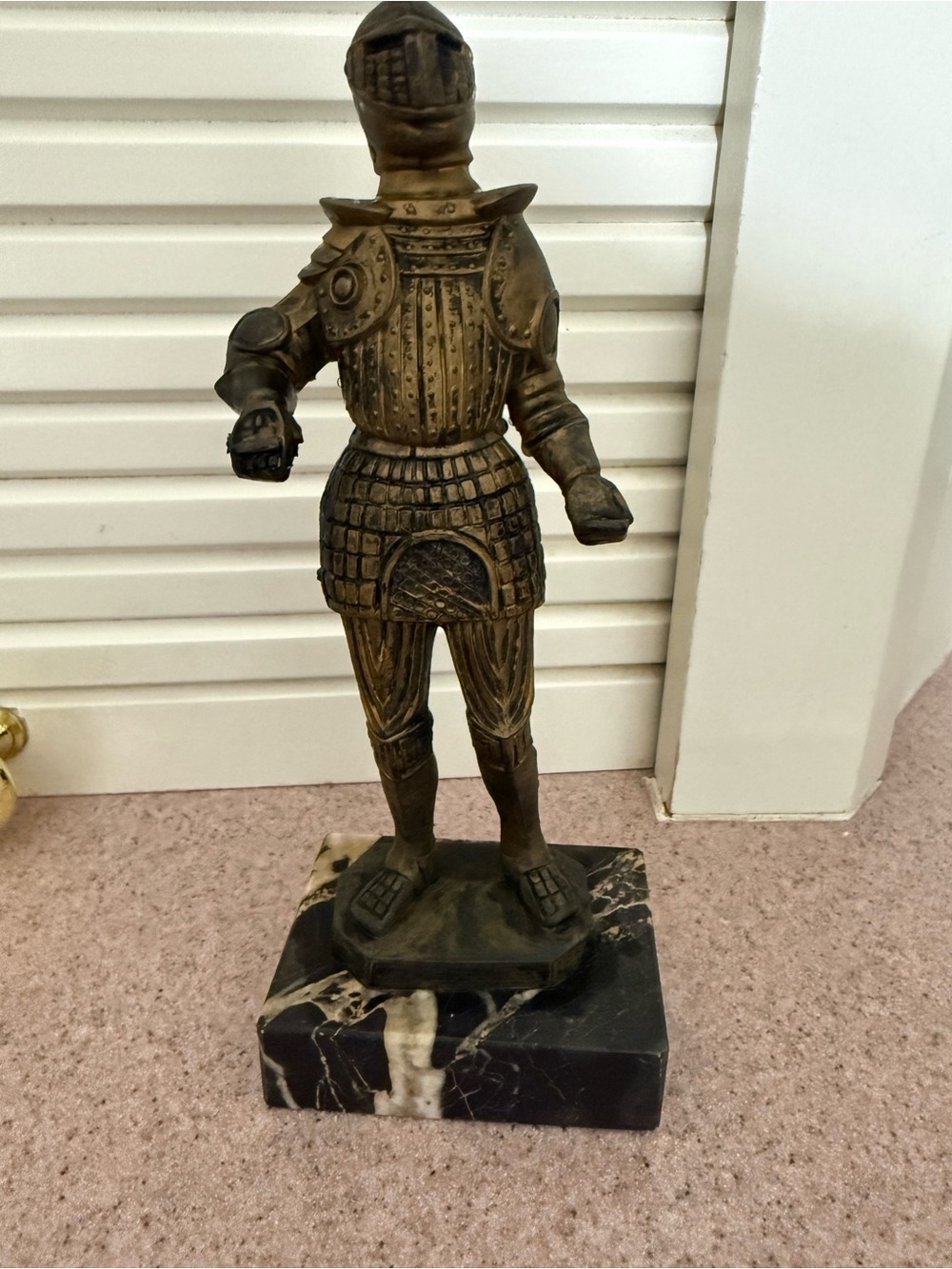 Vintage Bronze Finish Medieval Knight Statue Handcrafted in Italy, Marble Base